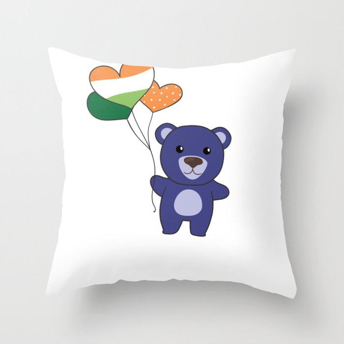 Bear With Ireland Balloons Cute Animals Happiness Throw Pillow