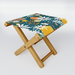 Camomile and monstera emerald green floral pattern Folding Stool