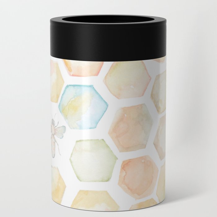 Bee and honeycomb watercolor Can Cooler