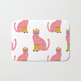 Pink cat with yellow socks  Bath Mat
