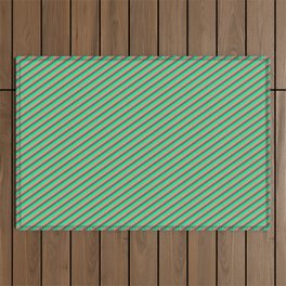 [ Thumbnail: Dark Salmon, Dim Gray, and Green Colored Lined/Striped Pattern Outdoor Rug ]