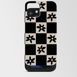 Flower Check Checkerboard Geometric Floral Pattern Black and Almond Cream iPhone Card Case