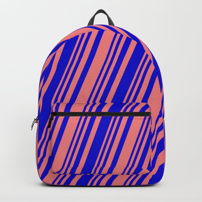 Light Coral & Blue Colored Lines/Stripes Pattern Backpack