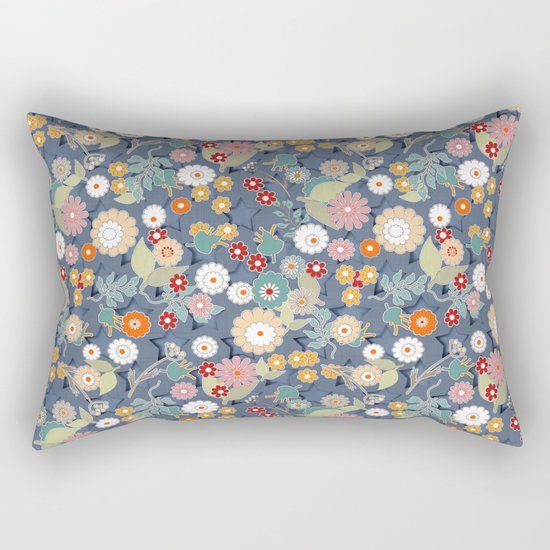 Colorful flowers on a denim background. Rectangular Pillow
