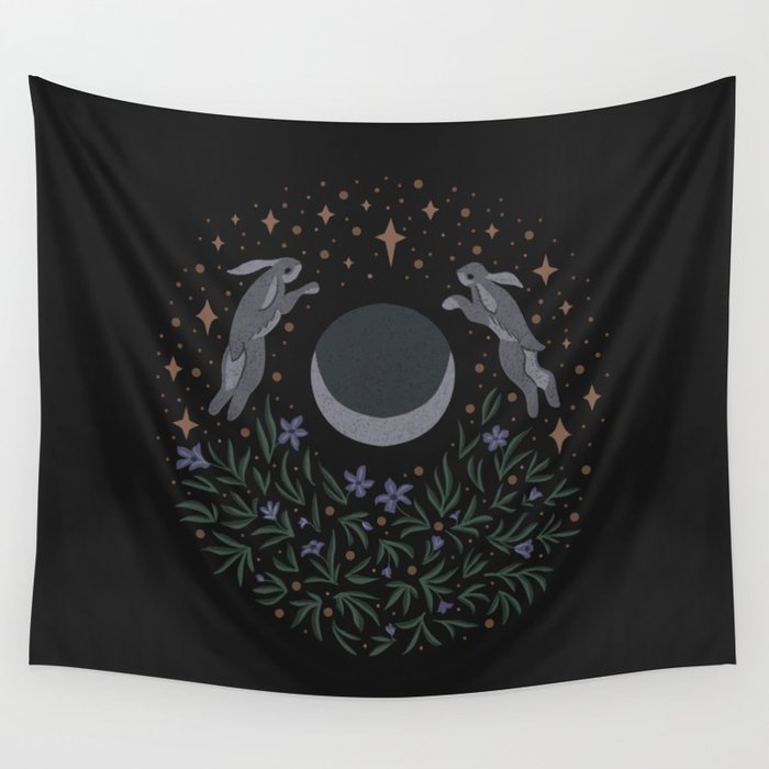 Hares and the Moon Wall Tapestry