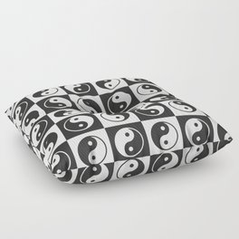 Checkered Yin Yang Pattern (Creamy Milk & Dark Charcoal Color Palette) Floor Pillow