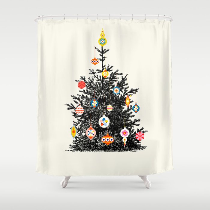 Retro Decorated Christmas Tree Shower Curtain