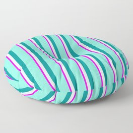 [ Thumbnail: Fuchsia, Light Cyan, Dark Cyan, and Aquamarine Colored Pattern of Stripes Floor Pillow ]