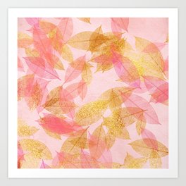 Autumn - world - gold leaves on pink Art Print