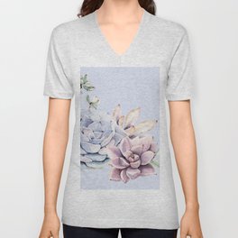 Pristine Blue Succulents V Neck T Shirt