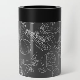 Dark Grey and White Toys Outline Pattern Can Cooler
