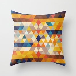 Geometric Triangle - Ethnic Inspired Pattern - Orange, Blue Throw Pillow