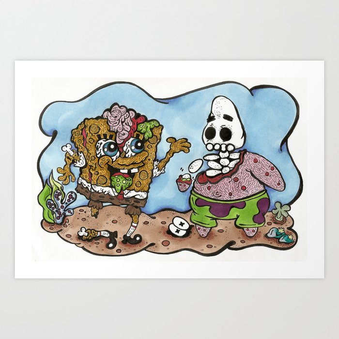 Zombie Spongebob and Patrick  Art Print