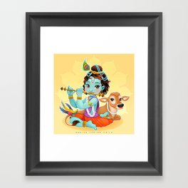 Baby Krishna with sacred cow Framed Art Print