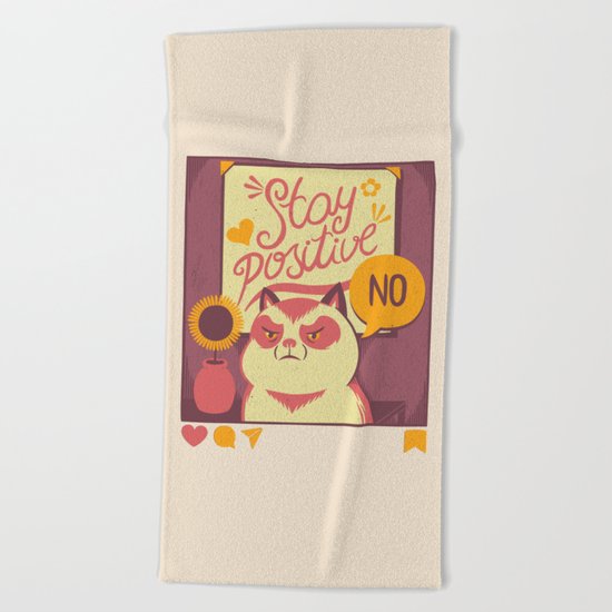Stay Positive Cat Beach Towel
