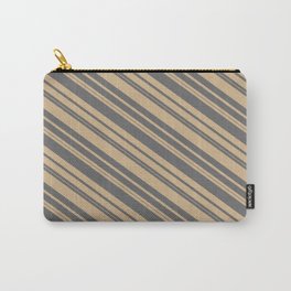 [ Thumbnail: Tan and Dim Grey Colored Lined/Striped Pattern Carry-All Pouch ]