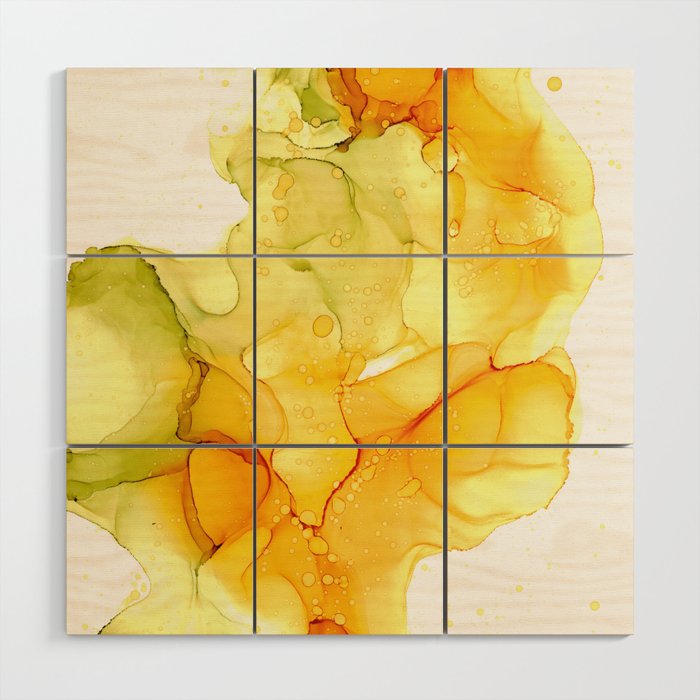 Yellow Green Abstract 32922 Modern Alcohol Ink Painting by Herzart Wood Wall Art