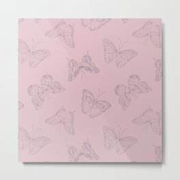 Metamorphasis - Pink Metal Print | Drawing, Kidsroom, Insects, Digital, Minimalism, Illustration, Pink, Nature, Girl, Girls 