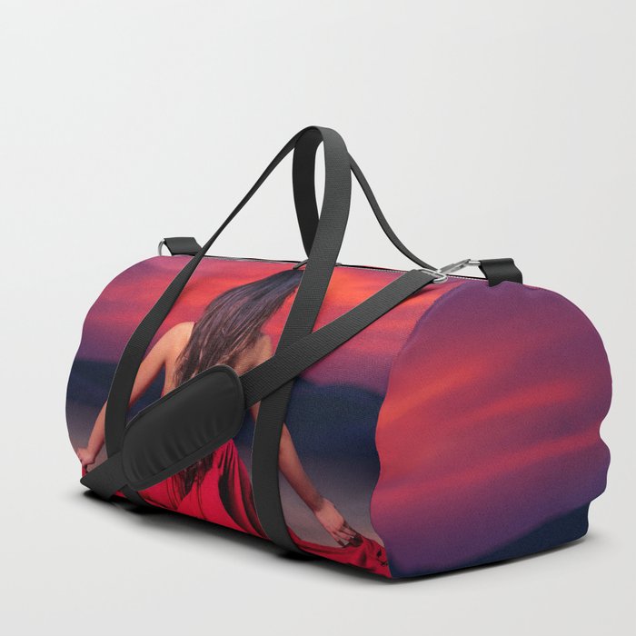 Another tequila sunrise; woman watching purple and pink sunrise in the desert magical realism female portrait color photograph / photography Duffle Bag
