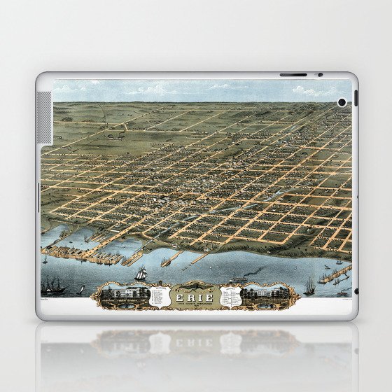 Bird's eye view of the city of Erie vintage pictorial map Laptop & iPad Skin