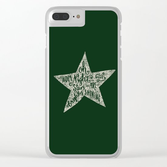 Oh holy night- Merry christmas- Illustration Star with Typography on festive green Clear iPhone Case