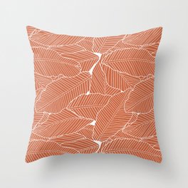 Terracotta Tropical Leaves Pattern Throw Pillow