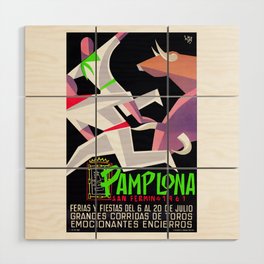 1961 SPAIN Pamplona Running Of The Bulls Poster Wood Wall Art