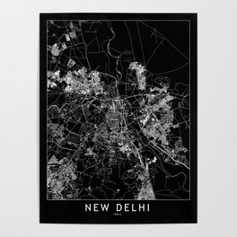 New Delhi Black Map Poster