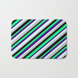 [ Thumbnail: Green, Indigo, Light Cyan, Grey, and Black Colored Lines Pattern Bath Mat ]