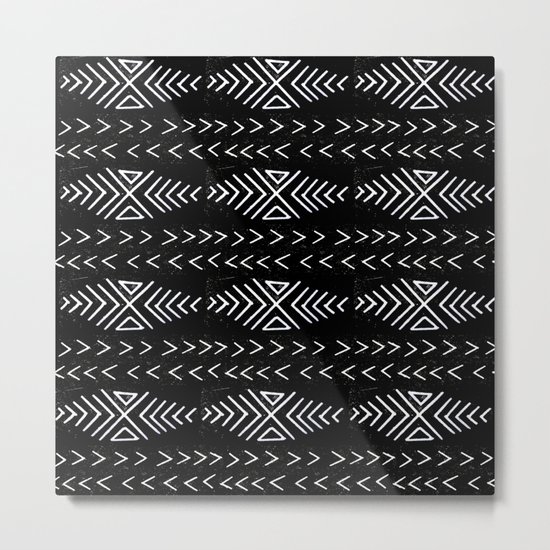 mudcloth 4 minimal textured black and white pattern home decor minimalist Metal Print