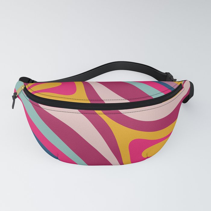 New Groove Colorful Retro Swirl Abstract Pattern Magenta Blue Aqua Pink Mustard Fanny Pack