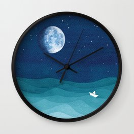 Moon Phase, teal watercolor Wall Clock