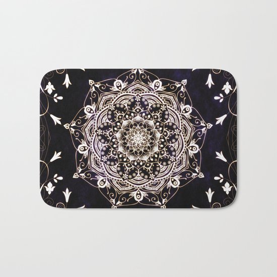 Glowing Serenity Blue White Flower Mandala Bath Mat