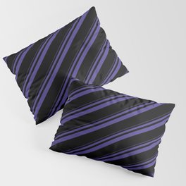 [ Thumbnail: Dark Slate Blue and Black Colored Striped Pattern Pillow Sham ]