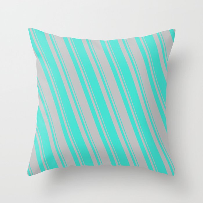 Turquoise and Grey Colored Stripes/Lines Pattern Throw Pillow