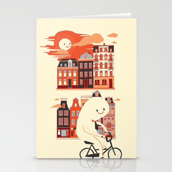 Happy Ghost Biking Through Amsterdam Stationery Cards