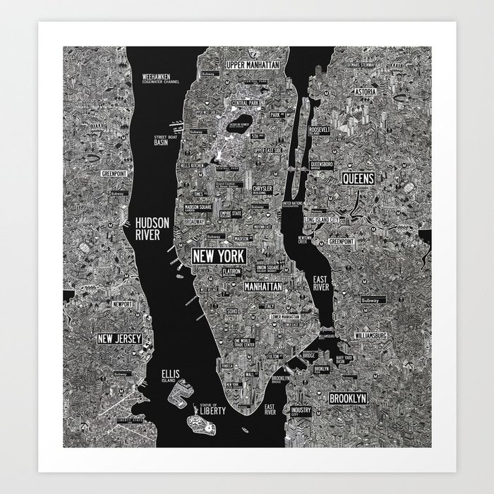 Cool New York city map with street signs Art Print