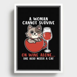 Funny Cat And Wine Saying Womens Framed Canvas