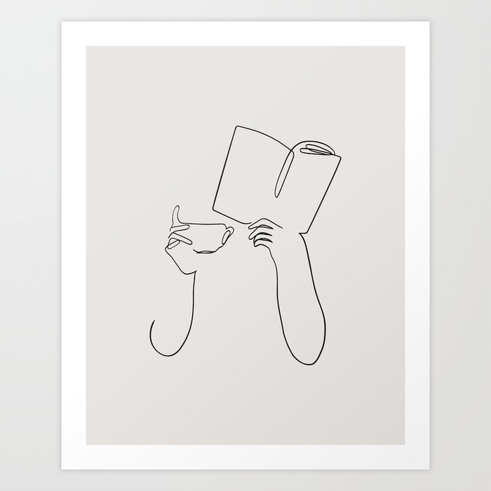 Book & Coffee (neutral) Art Print