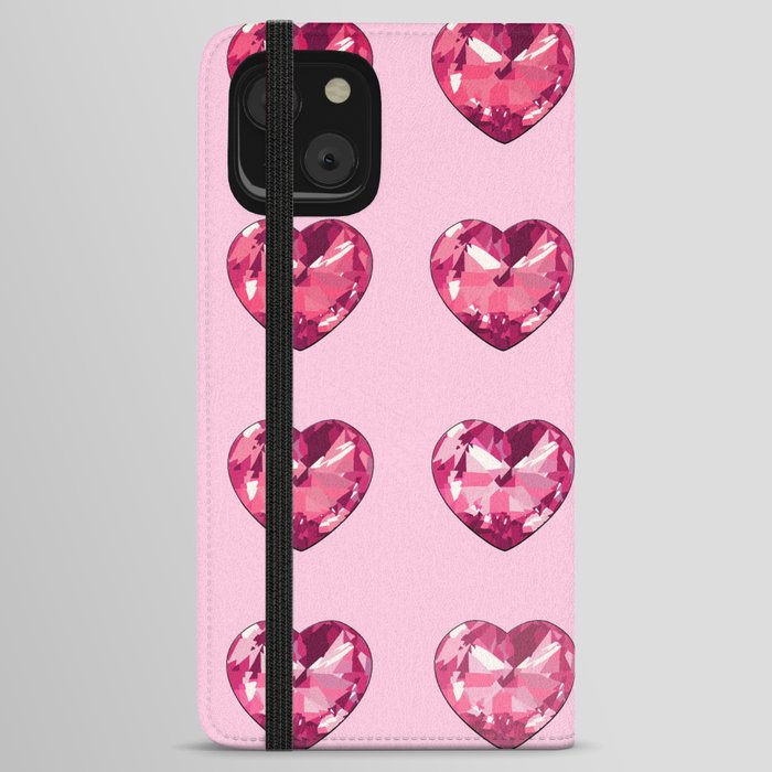 Red pink gradient crystal hearts iPhone Wallet Case