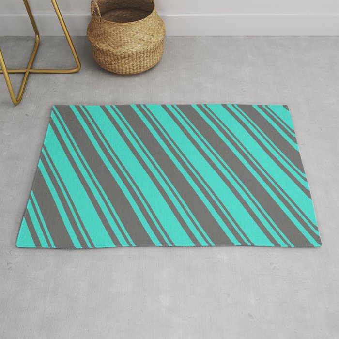Dim Gray and Turquoise Colored Stripes Pattern Rug