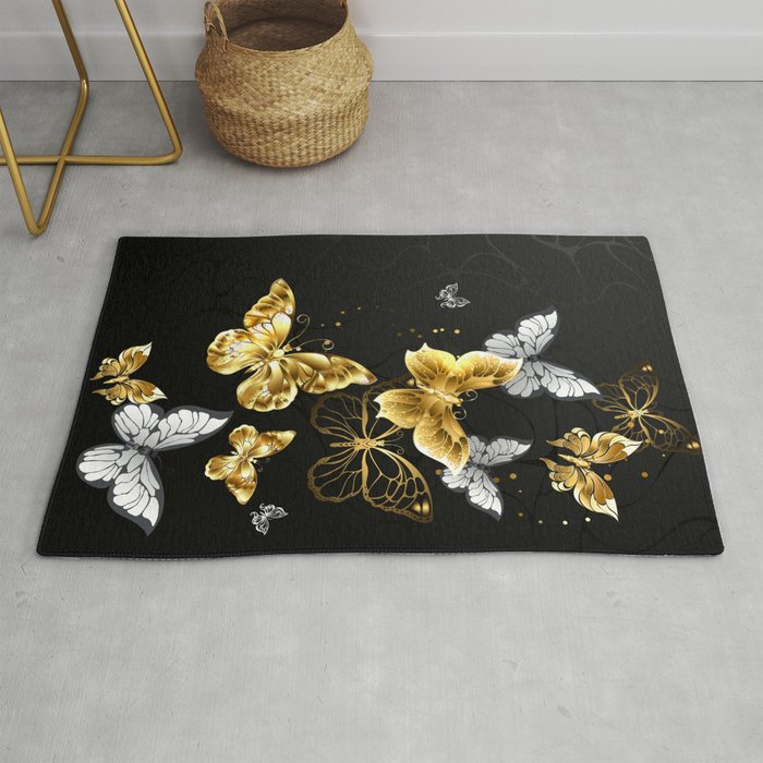 Gold and White Butterflies Rug