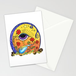 Bird with Poppies Stationery Cards | Stars, Blues, Blackline, Ink Pen, Poppy, Mystic, Mystical, Teardrop, Eye, Purplevine 