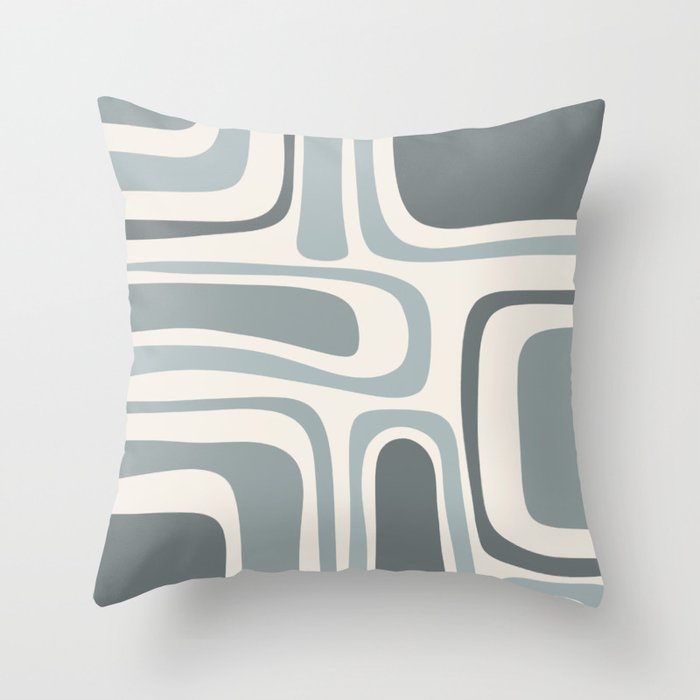 Palm Springs Midcentury Mod Abstract Pattern in Light Gray-Blue Tones and Cream Throw Pillow