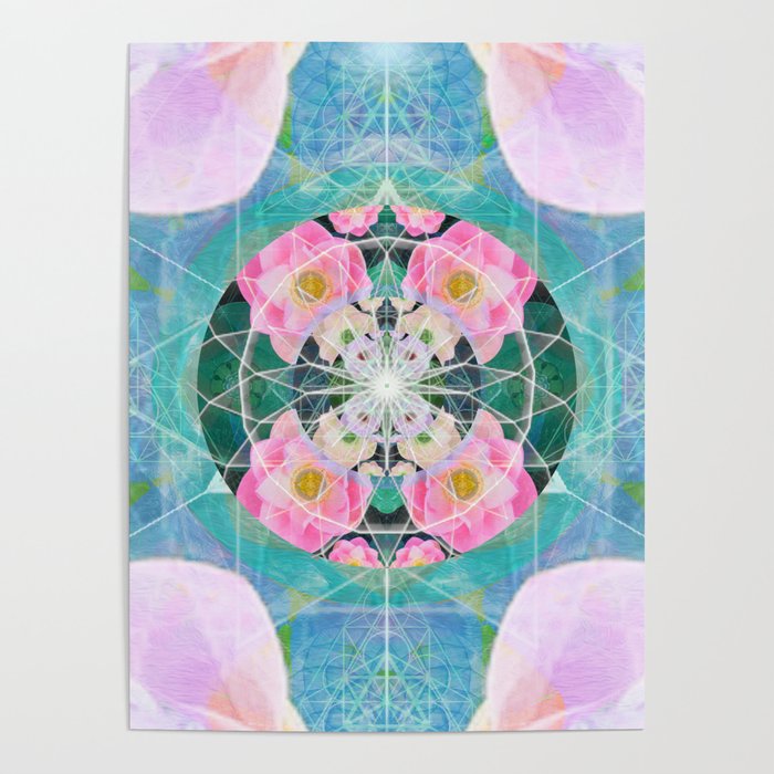 Sacred Pink Lotus Mandala Meditation Tapestry Poster