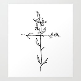 Twig Cross, A Simple Floral Black Cross Art Print