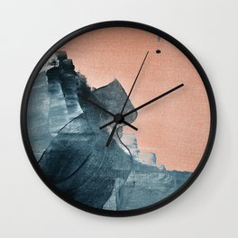 Renew: a minimal abstract piece in coral and blue by Alyssa Hamilton Art Wall Clock