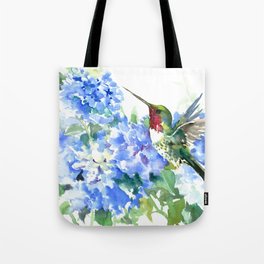Hydrangea Flowers and Ruby Throat Hummingbird Tote Bag