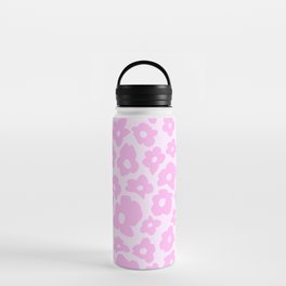 Pink Retro Swirl Flower Pattern Water Bottle