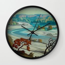 'River Scene at Day Break' desert canyon landscape painting by J.H. Pierneef Wall Clock
